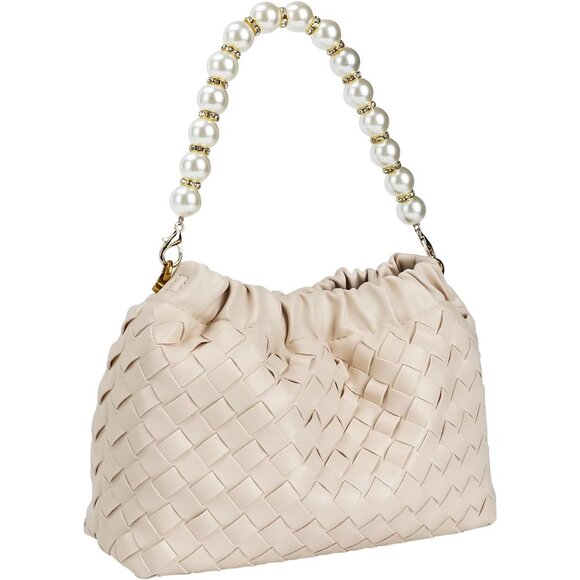 ⚡ Women's Tan Leather Dumpling Pearl Chain Evening Crossbody Clutch Bag - Picture 7 of 7